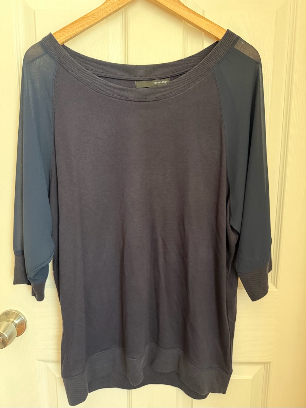 Harvé Benard Black Sheer Sleeve mixed-media Top , Size L, EUC - Picture 3 of 14